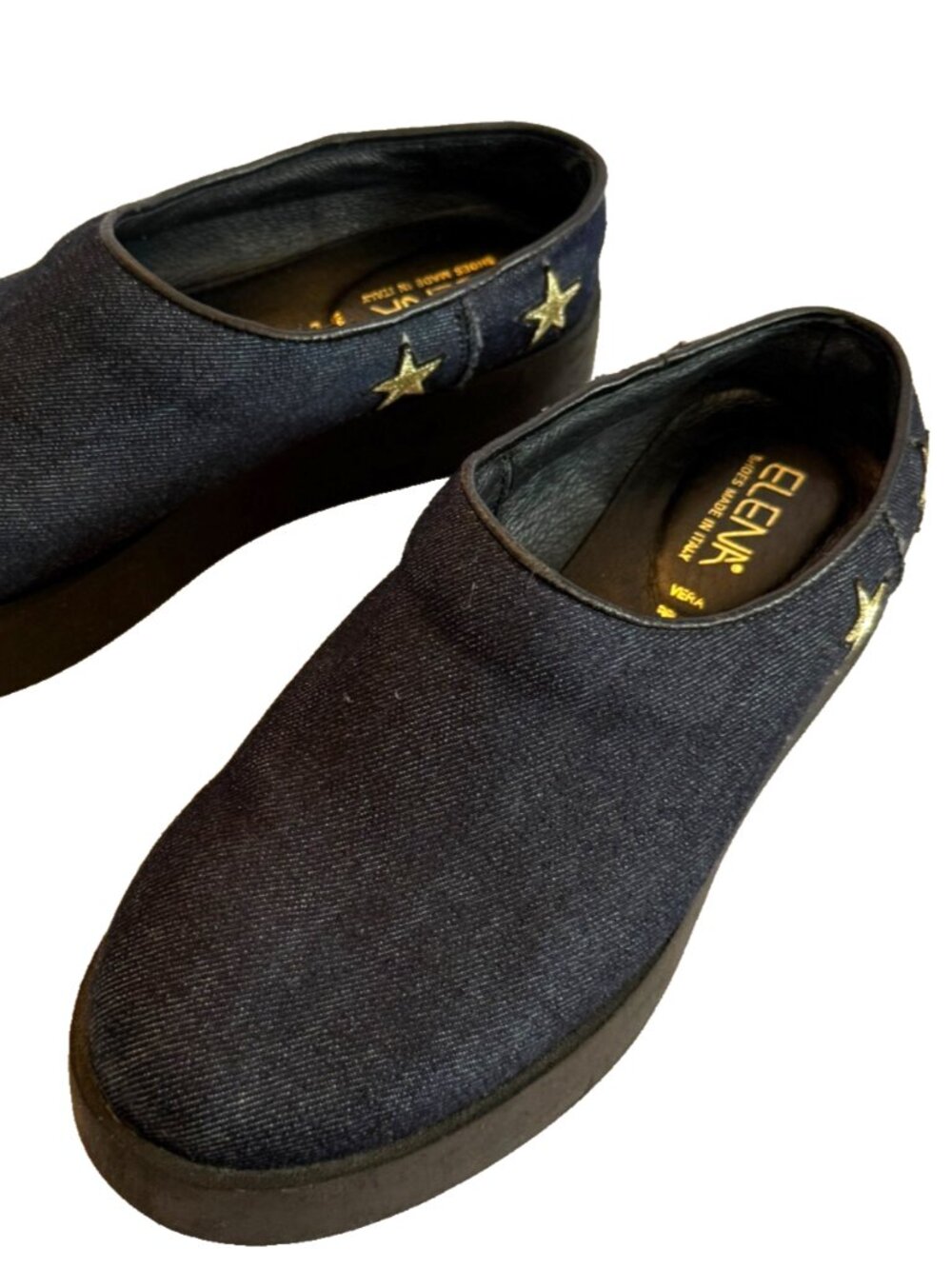 ELENA SHOES DENIM LEATHER LINED MULES MADE IN ITALY WOMENS 38 US SIZE 8 9